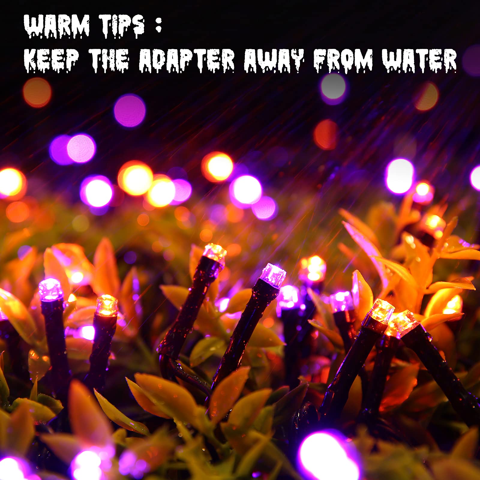 114Ft Orange & Purple Halloween String Lights – 300 LEDs, 8 Modes, Timer & Memory, Indoor/Outdoor Décor