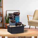 4-Level Tabletop Waterfall Fountain with LED Light & Natural Rocks – Indoor Meditation Decor (Brown)