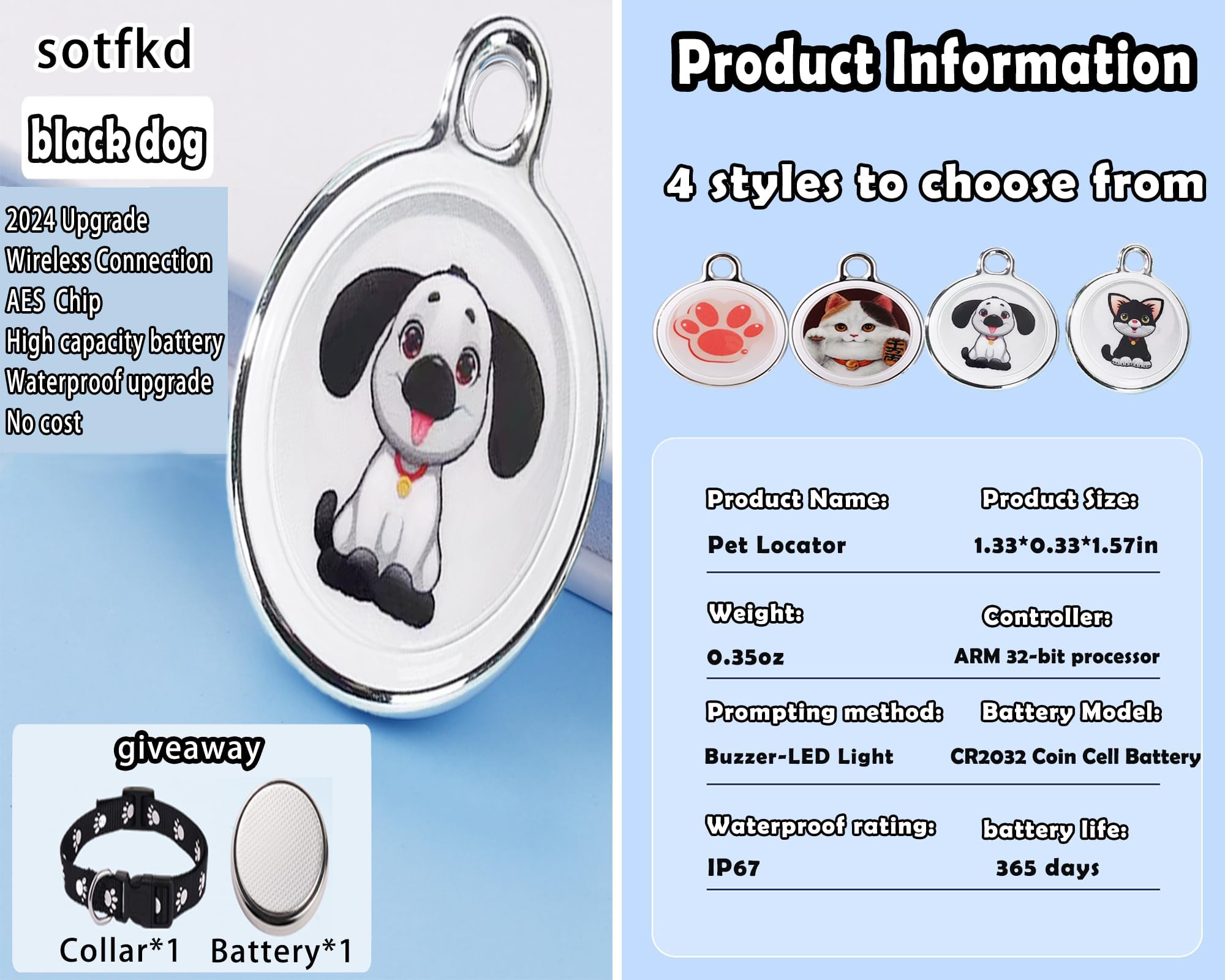 Smart Pet Tracker Collar Tag for Cats and Dogs Real-Time Locator No Monthly Fee iOS and Android Compatible