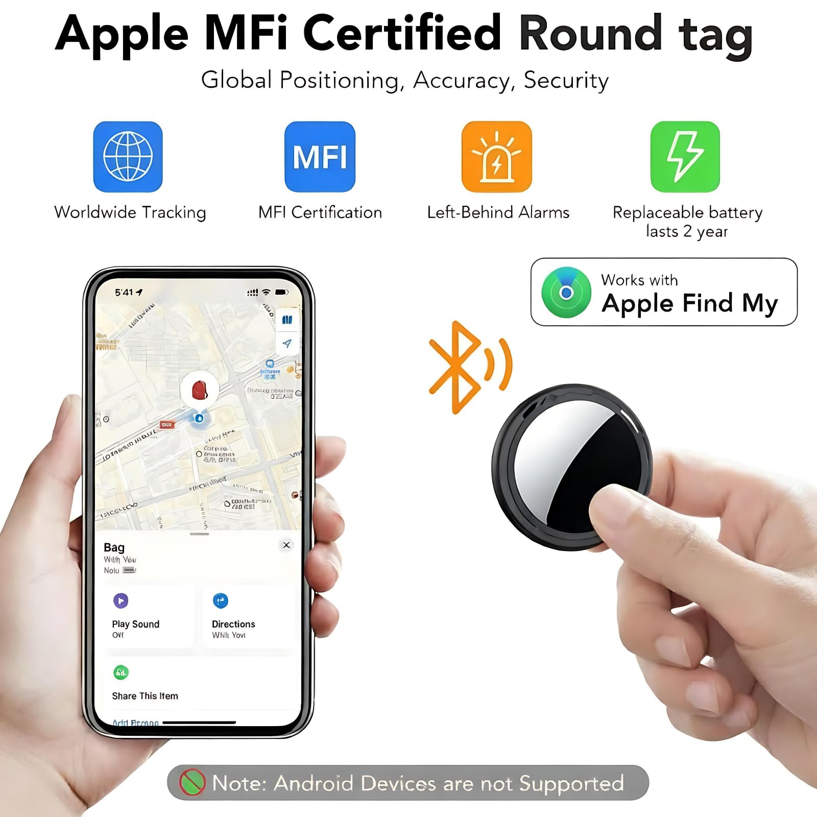 Smart Bluetooth Item Tracker 2-Pack for Apple Find My Network – No Subscription Key & Pet Locator Tags (Black + White)