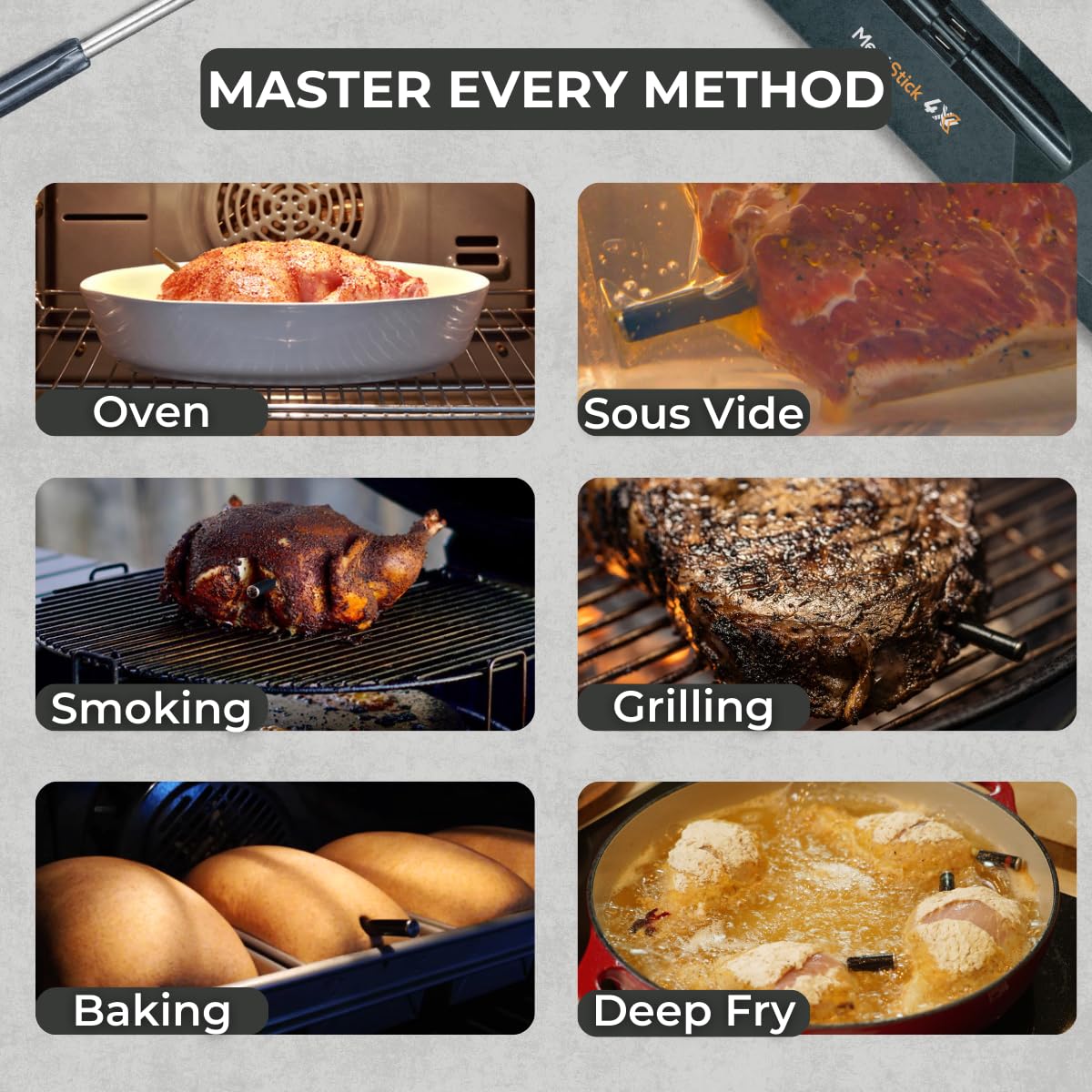 Wireless Smart Meat Thermometer 4X Set with 650ft+ Bluetooth Range & Quad Sensors