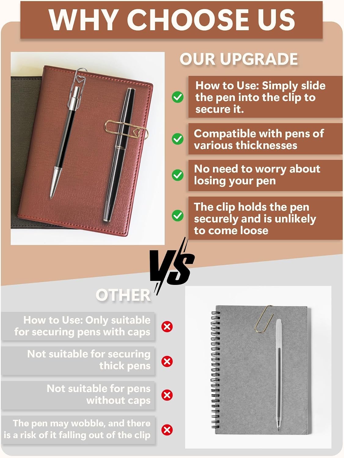 15-Pack Metal Notebook Pen Holder Clips