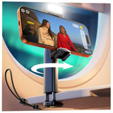 LISEN Airplane Phone Holder Stand with Adjustable Light & Universal Clip – Pocket Size Travel Phone Mount Black