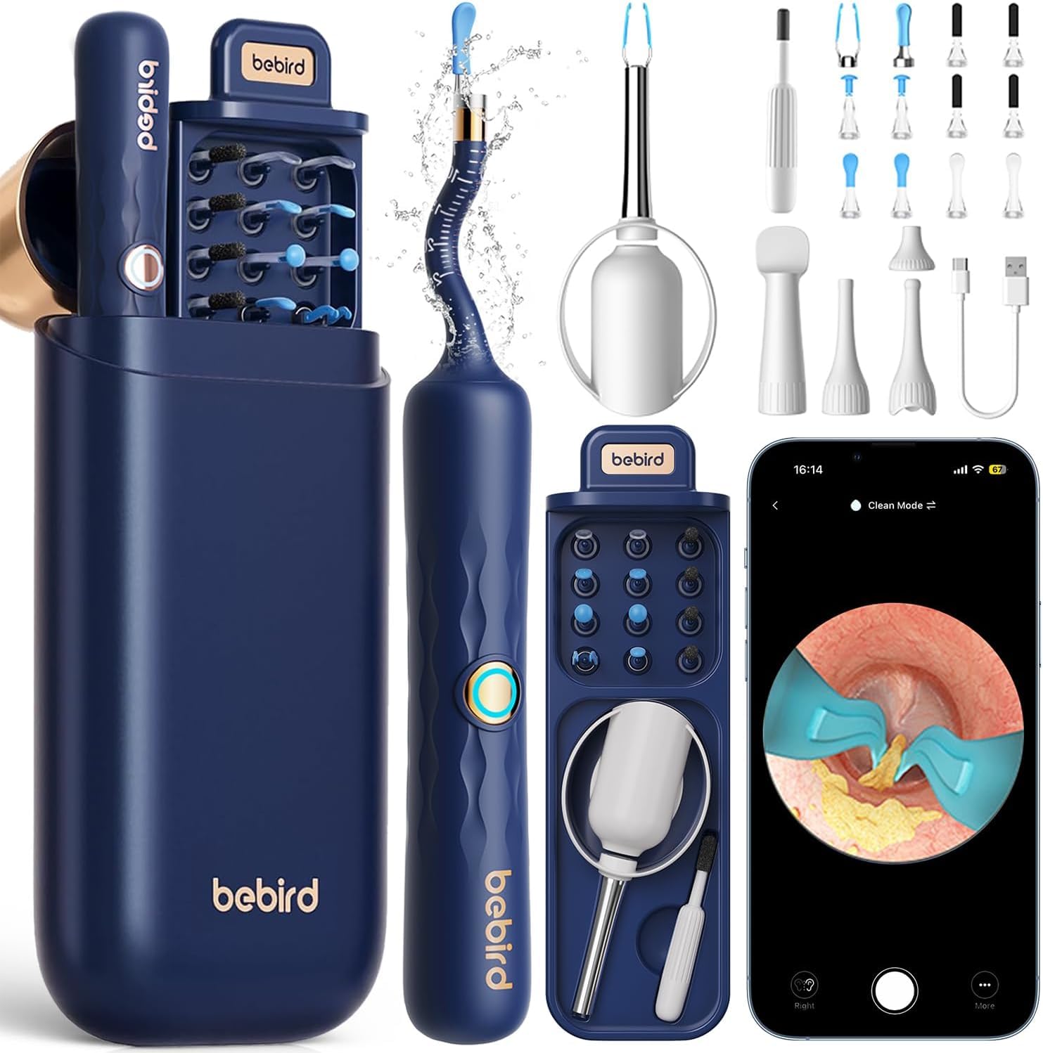 Bebird Smart Visual Ear Cleaner with HD Camera & Precision Tweezers – Wireless Ear Wax Removal Kit with LED Otoscope & Silicone Safety Tips (Blue)