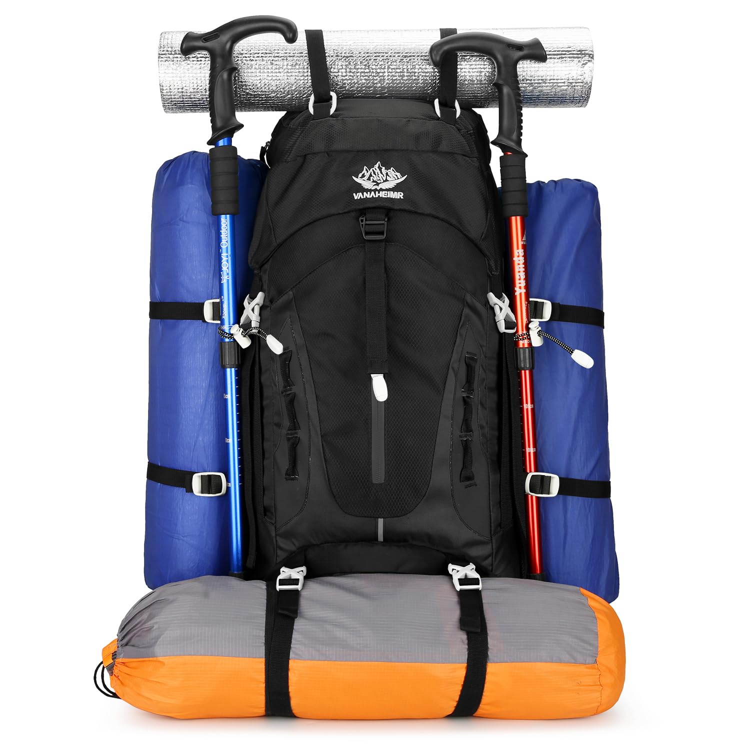 ESUP 50L Lightweight Camping & Hiking Backpack with Rain Cover – Multi-Day Outdoor Travel Backpack – Deep Black