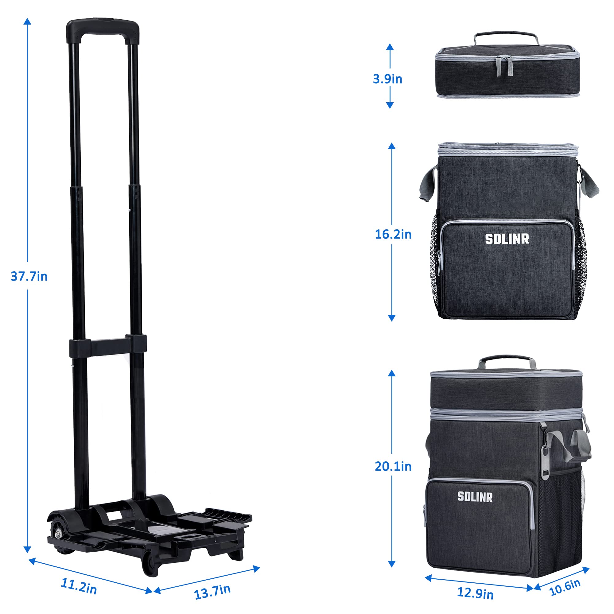 SDLINR 72-Can Large Rolling Cooler, Leakproof Insulated Soft Cooler with Detachable Cart & All-Terrain Wheels (Dark Gray)