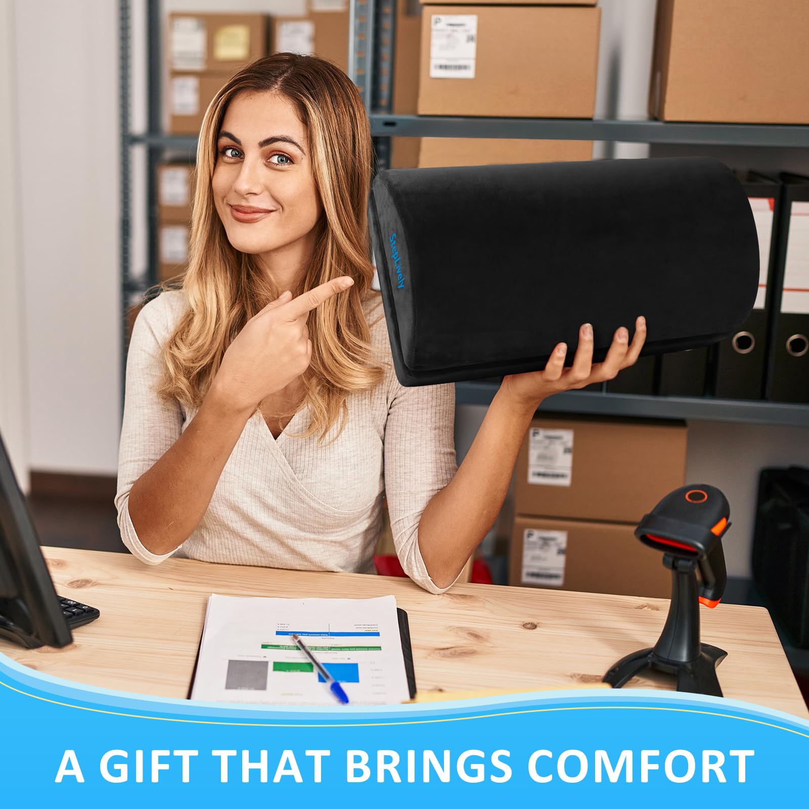 StepLively Ergonomic Under Desk Foot Rest with Adjustable Height Support Foam Cushion & Washable Cover for Office Comfort