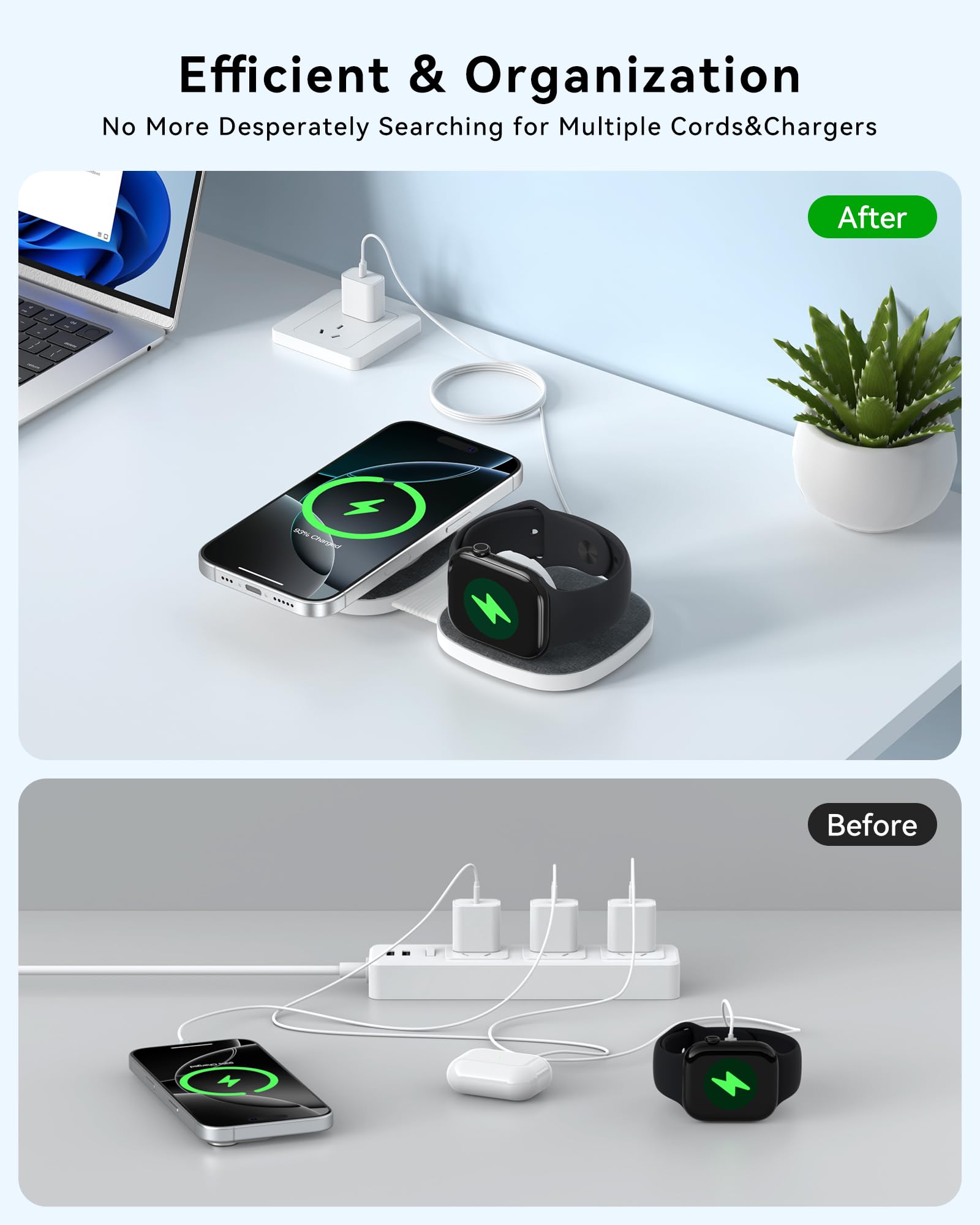 2-in-1 Magnetic Foldable Wireless Charger for iPhone & Apple Watch – Portable MagSafe Charging Stand with Fast Charging Adapter