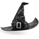 Black Witch Hat with Decorative Trim & Shapeable Wire Edge – Halloween Costume Accessory for Adults