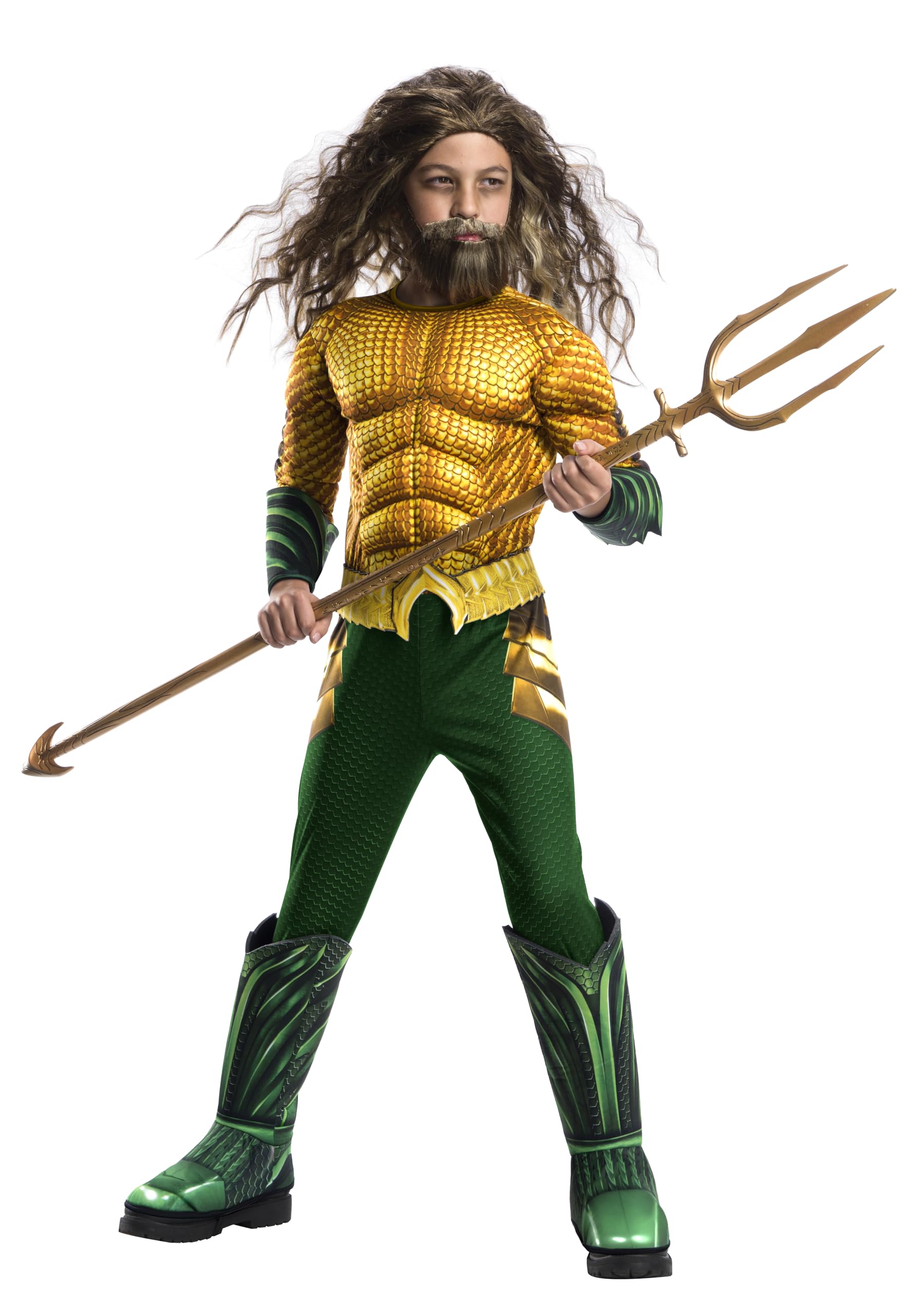 Kids Aquaman Costume – DC Comics Licensed Superhero Outfit with Padded Jumpsuit & Belt (Size Large 12–14)