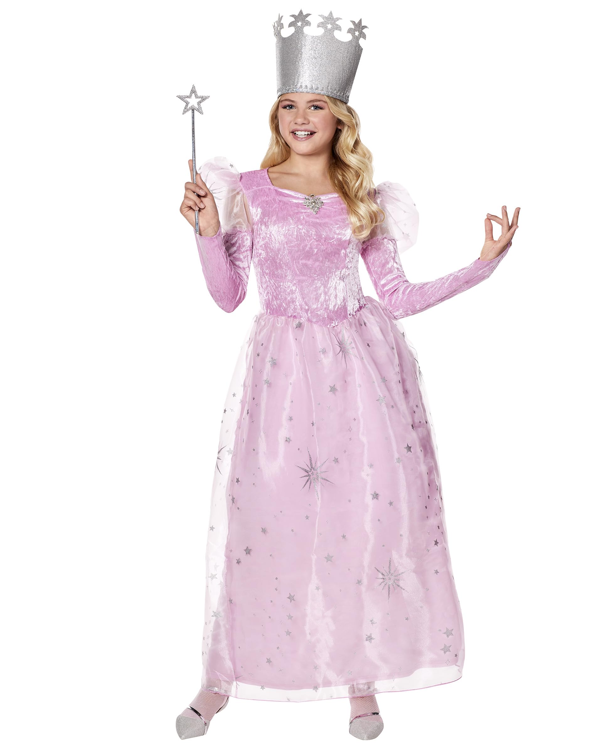 Kids Glinda Costume – Official Wizard of Oz Pink Starry Dress & Silver Crown ✨💖