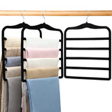 Space-Saving Velvet Pants Hangers (3-Pack) – 5-Tier Non-Slip Closet Organizer for Jeans, Pants, Scarves & Ties (Black)