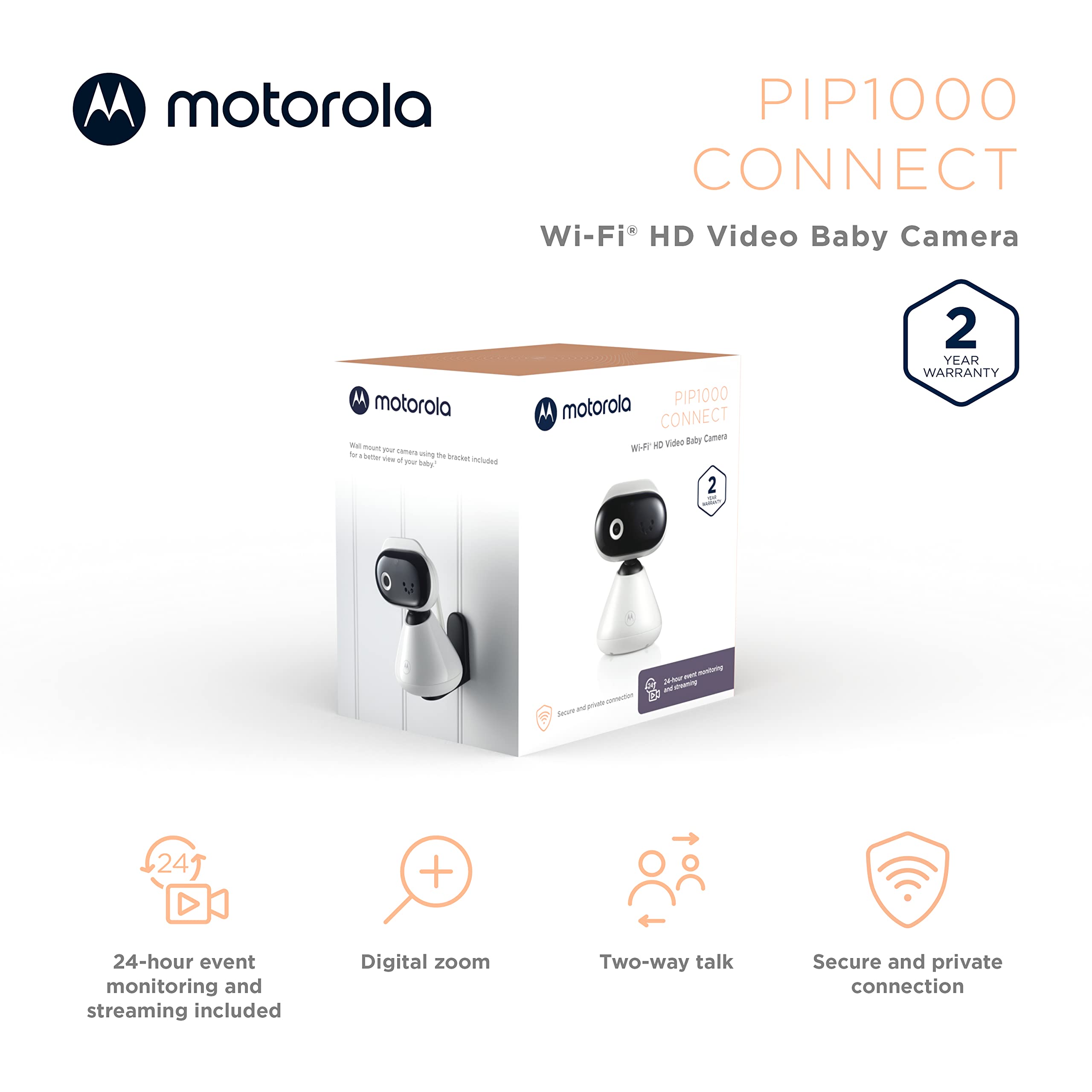 Motorola WiFi Baby Monitor Camera with 1080p HD Video, Two-Way Talk & Nursery App – Smart Baby Camera with Wall Mount