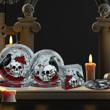 Halloween Gothic Tableware Set – 96 Pcs Plates, Napkins & Forks with Skull, Rose & Crow Design