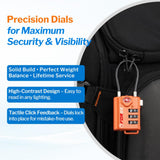 TSA-Approved Cable Luggage Locks (4-Pack) – Resettable 3-Digit Combination, Heavy-Duty Alloy Body (Orange)