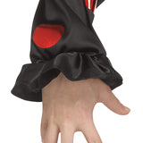 Evil Red & Black Jester Costume – Men’s Halloween Outfit with Chrome Mask, Hair, Collar & Jumpsuit