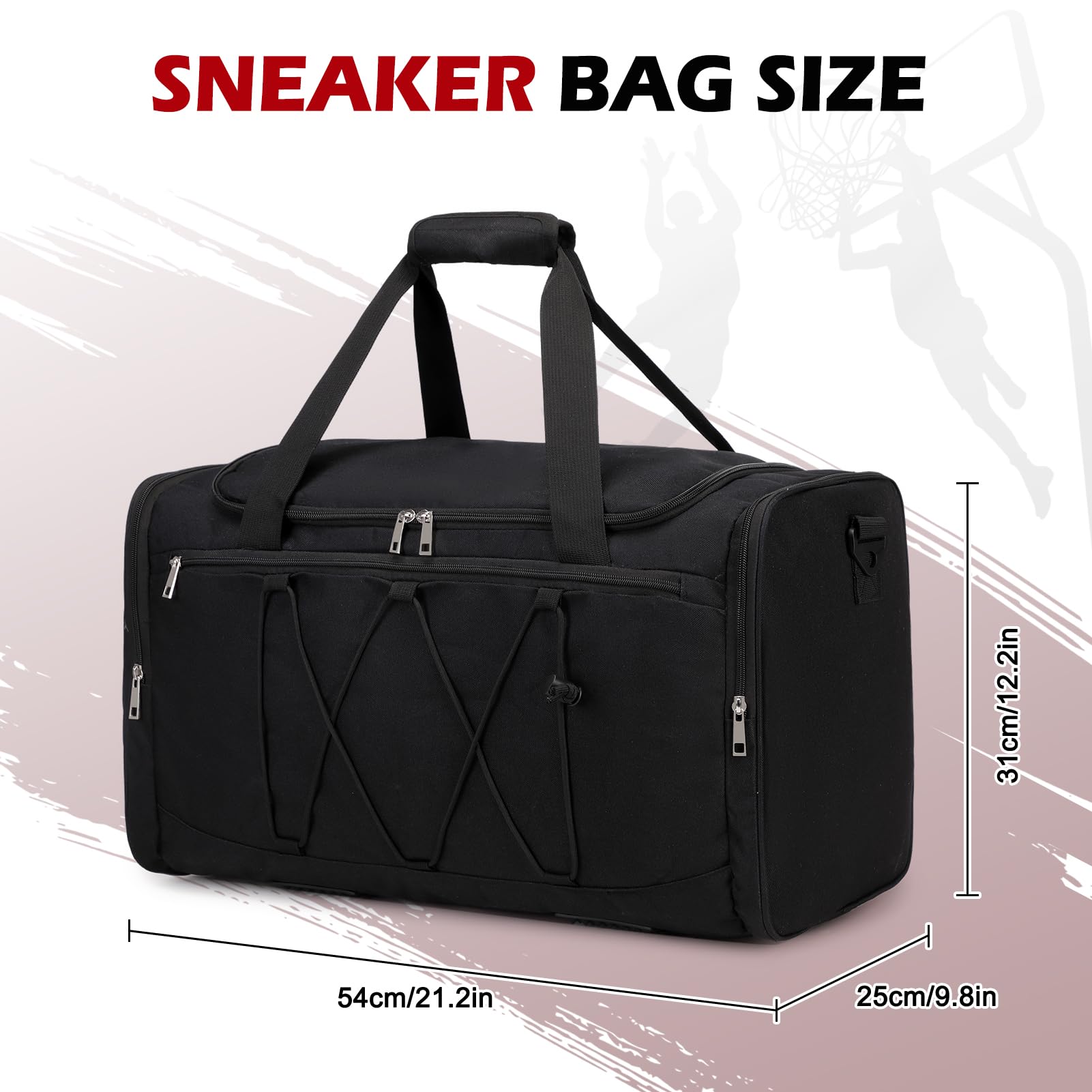 Sneaker Travel Bag for 4 Pairs – Waterproof Shoe Duffle with Adjustable Dividers & Shoulder Strap (Black)
