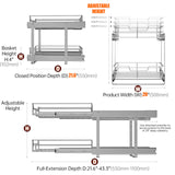 Jowboow 2-Tier Metal Pull-Out Cabinet Shelves – Adjustable Heavy-Duty Slide-Out Organizer for Deep Cabinets