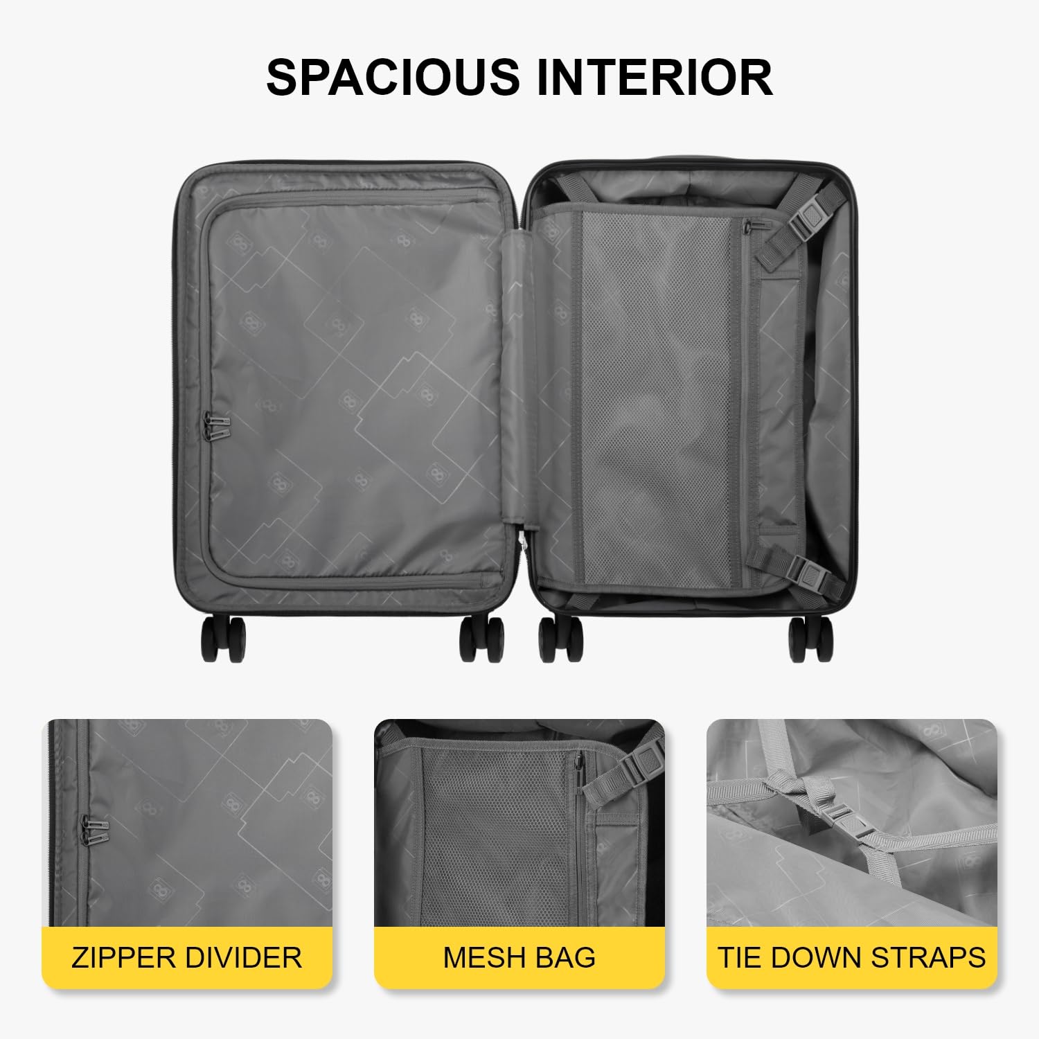 LEVEL8 Grace 20” Expandable Carry-On Luggage with Front Laptop Compartment, Hard Shell Spinner Suitcase with TSA Lock (Grey)