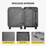 LEVEL8 Grace 20” Expandable Carry-On Luggage with Front Laptop Compartment, Hard Shell Spinner Suitcase with TSA Lock (Grey)
