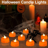 12-Pack Halloween Pumpkin LED Tea Light Candles – Flickering Flameless Pumpkin Lights for Spooky Décor
