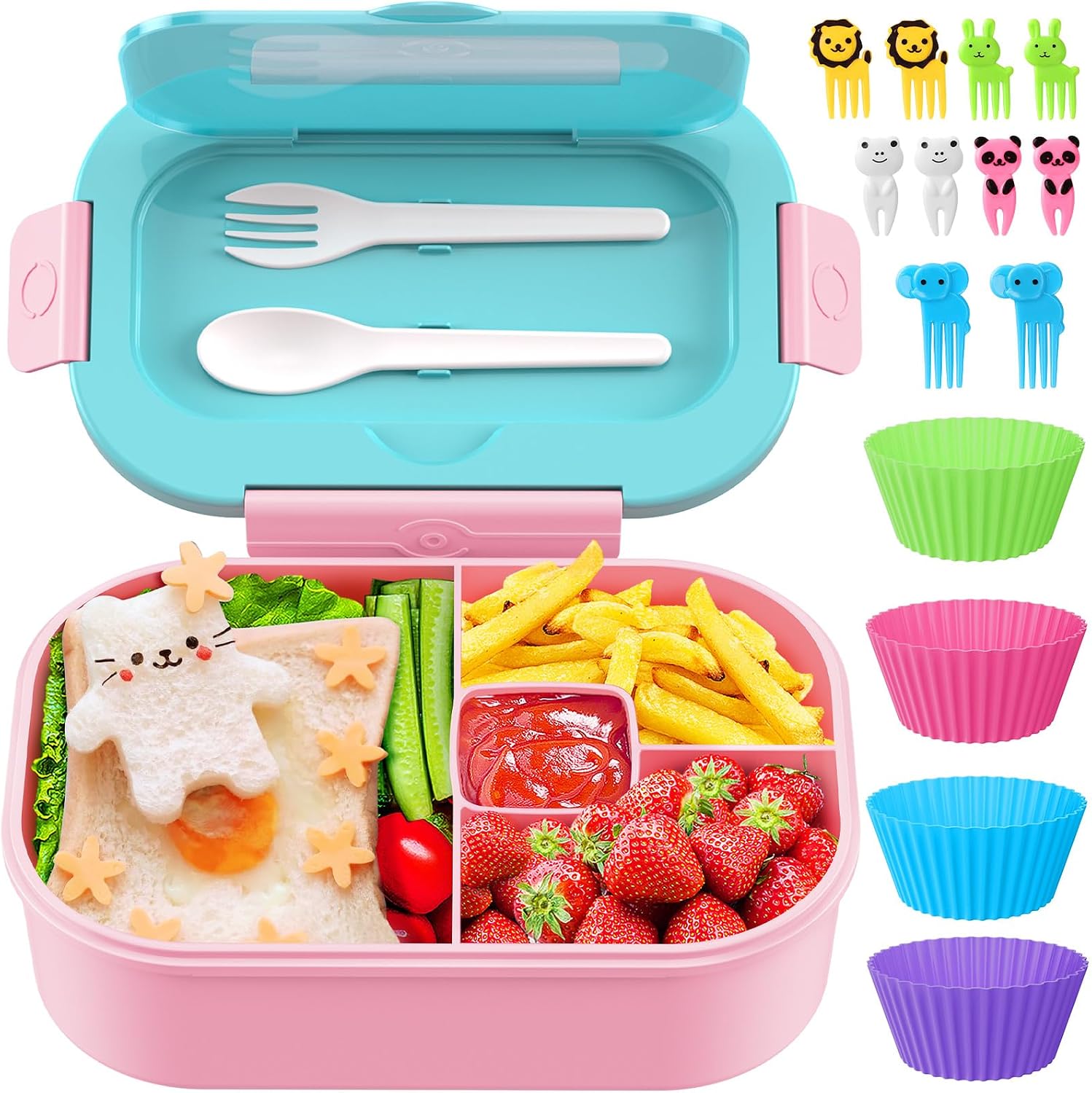 Blue 44 oz Kids Bento Box with Utensils and Food Picks