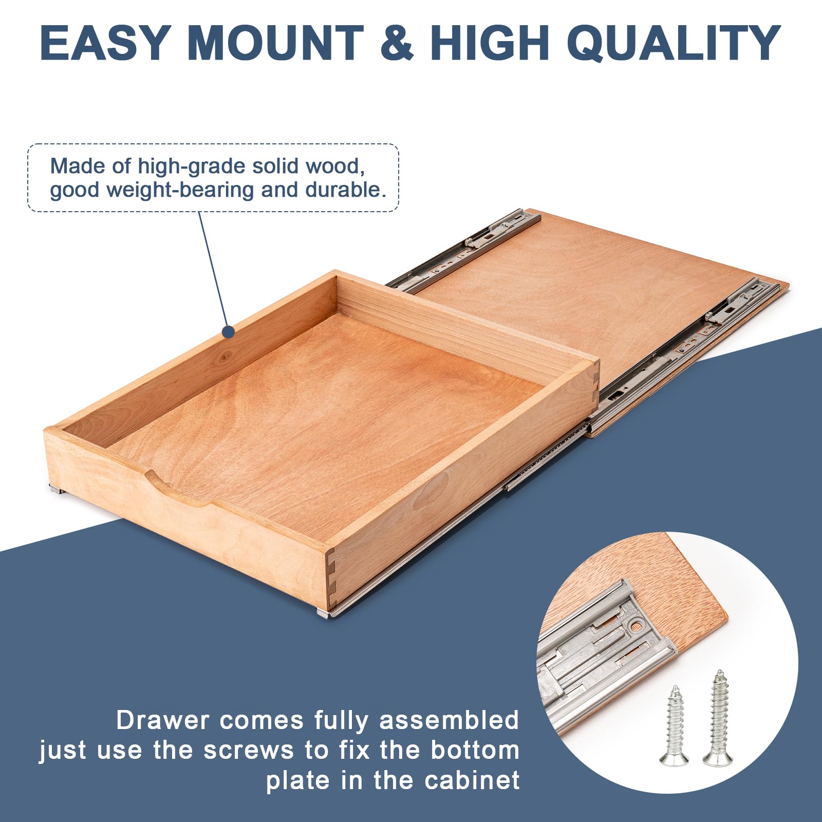 Draworia Solid Beechwood Pull-Out Cabinet Drawer – Soft-Close, Pre-Assembled Precision Fit Organizer