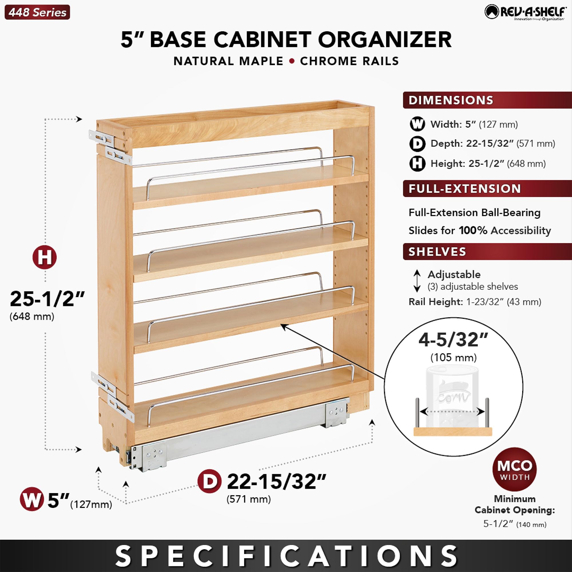 Slim 5-Inch Pull-Out Kitchen Cabinet Organizer – Maple Slide-Out Pantry Rack with Adjustable Shelves