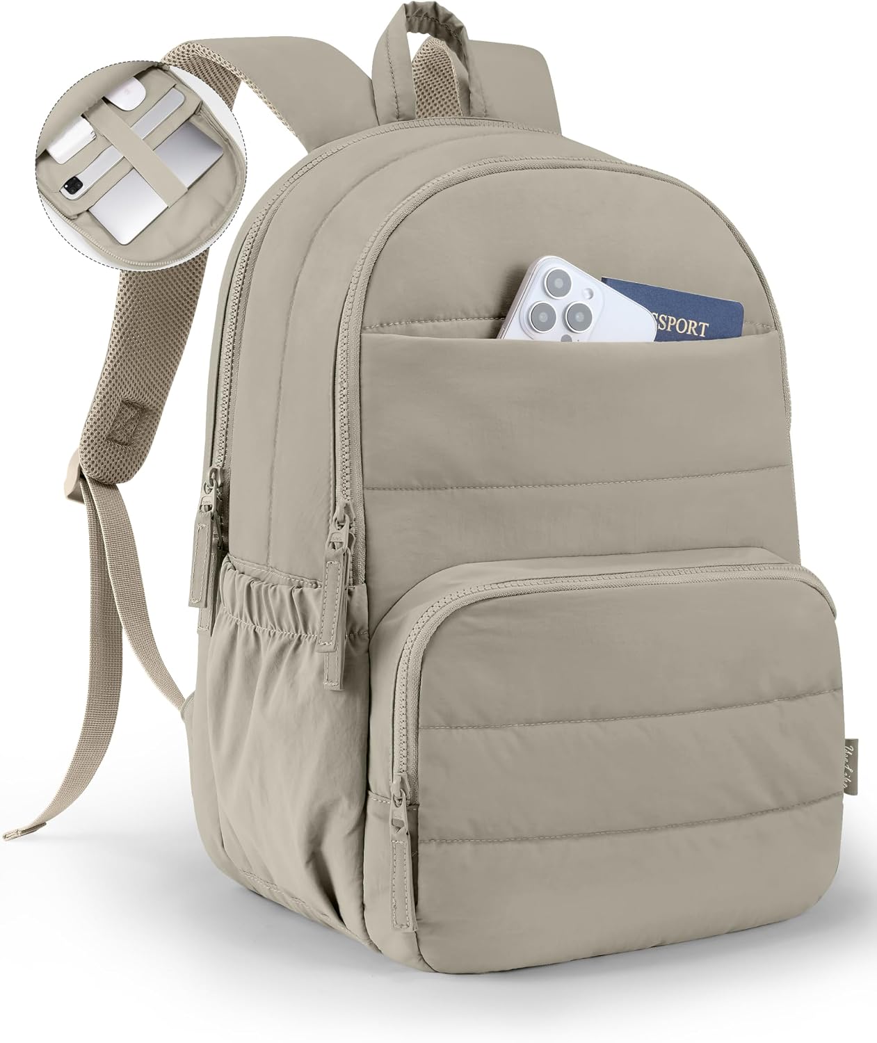 Sage Green Quilted School Backpack with Laptop Sleeve