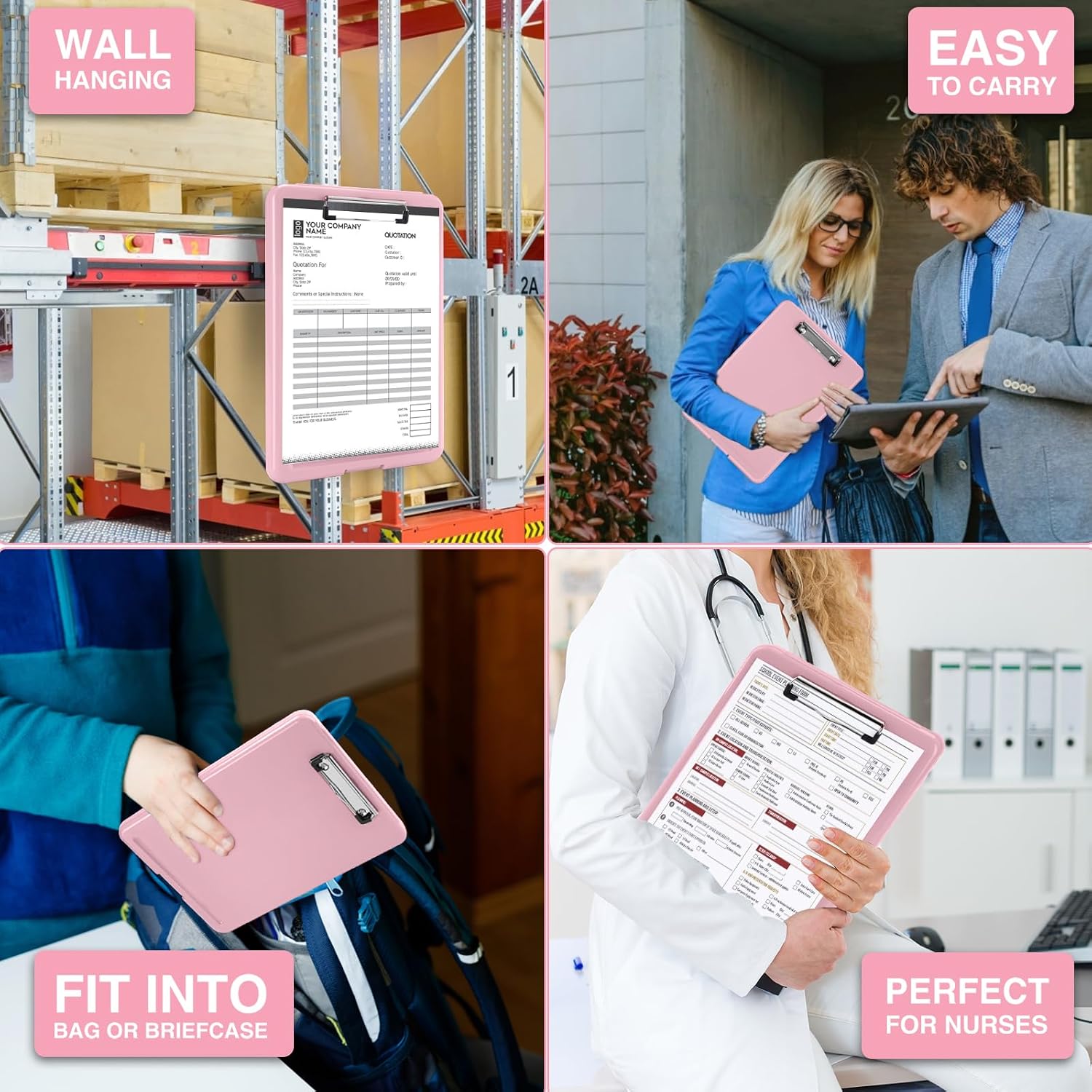 Light Pink Storage Clipboard with Low-Profile Clip