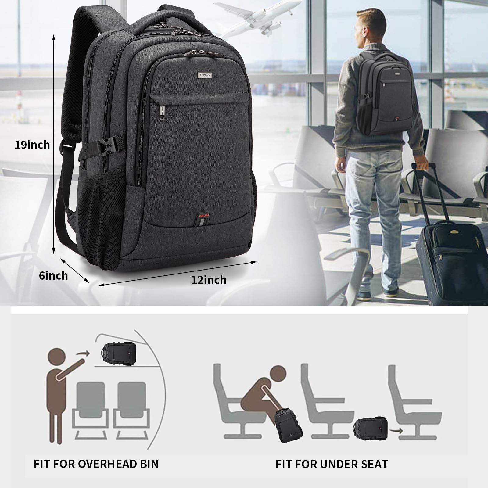 Duslang Rucksack DUSLANG 17″ Laptop Backpack with USB Charging Port – Water-Resistant ...