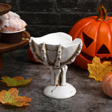 Skeleton Hand Halloween Candy Bowl – Skull Treat & Snack Holder Decoration (White)