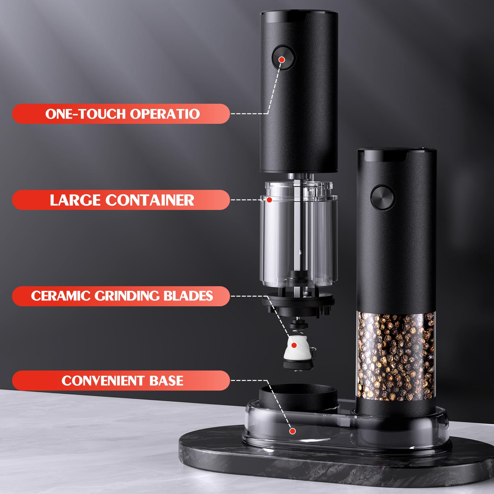 Electric Salt & Pepper Grinder Set with LED Light – Adjustable Coarseness, One-Hand Operation