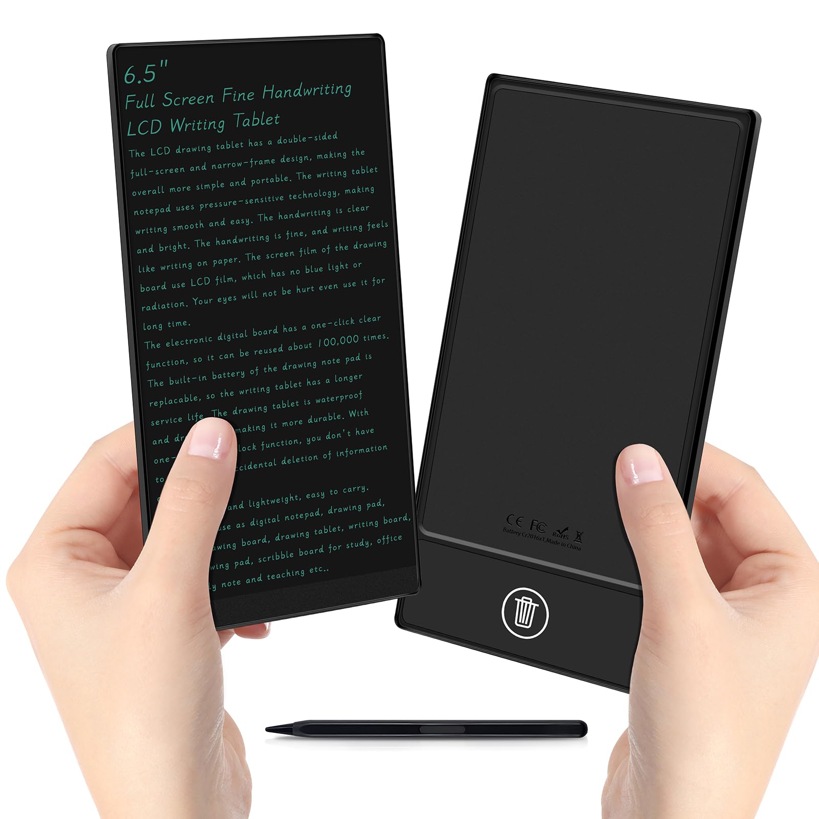 Ultra-Light 6.5” LCD Writing Tablet – Slim Portable Digital Note & Drawing Pad (Black)