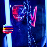 Blue & Red LED Halloween Mask with Glowing Gloves – Light-Up Purge-Style Costume Set for Kids & Adults (3 Lighting Modes)