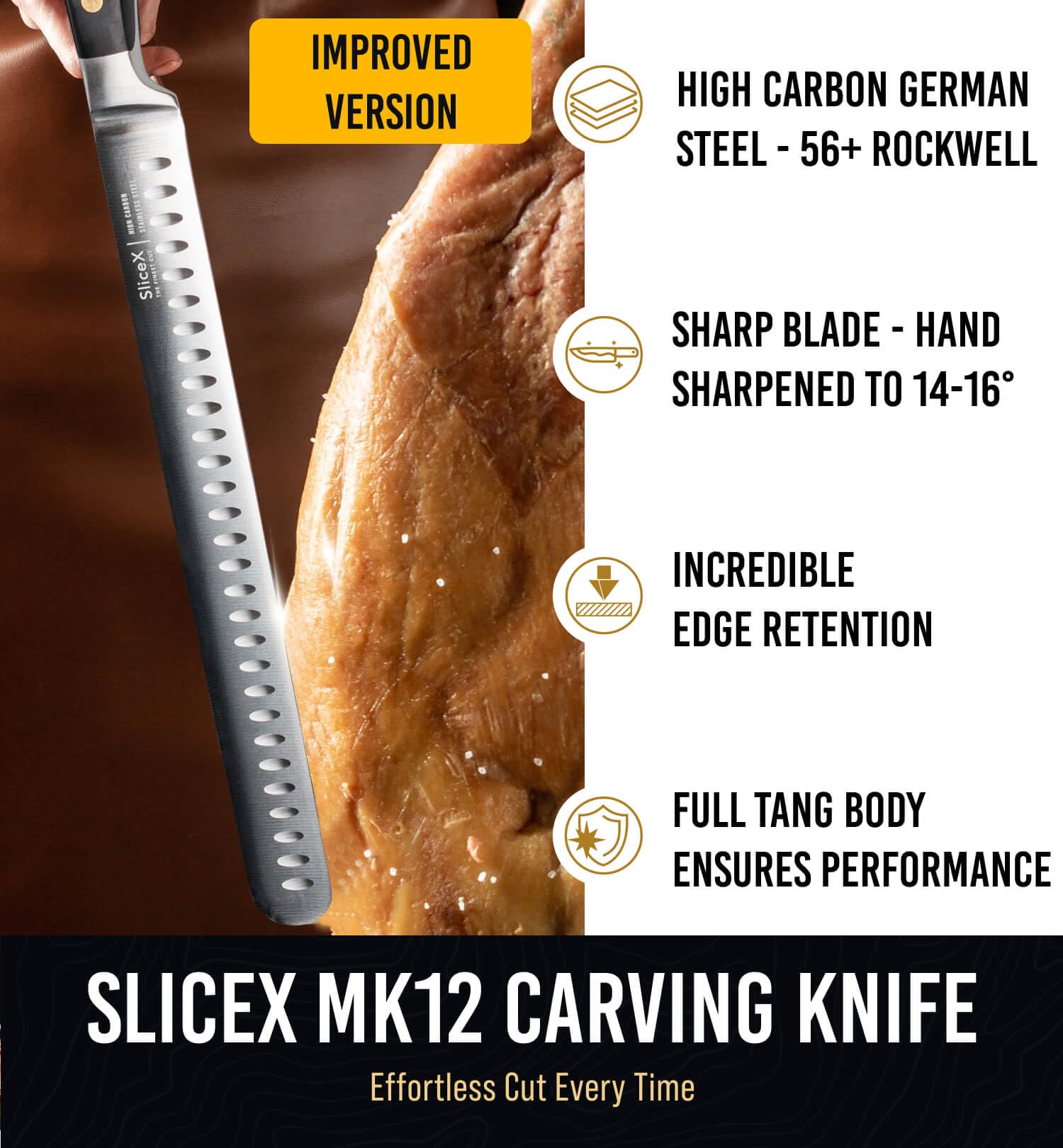 12” Premium Carving Knife – Razor Sharp German Steel BBQ & Meat Slicing Knife