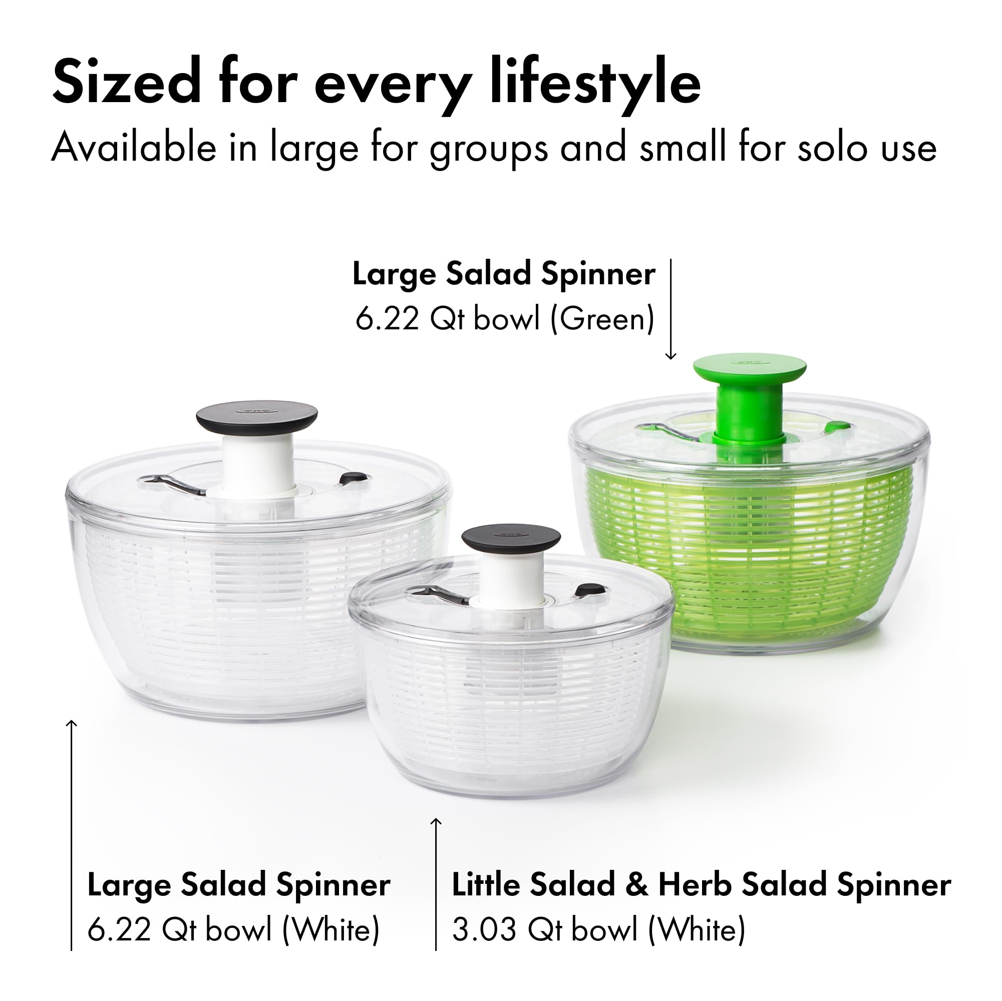 One-Touch Salad Spinner with Non-Slip Base for Lettuce, Herbs & Vegetables