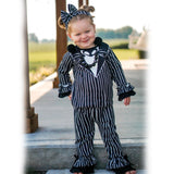 Little Girl Halloween Outfit – Toddler Jack Skellington & Sally Inspired Fall Clothing Set (4T–5T)
