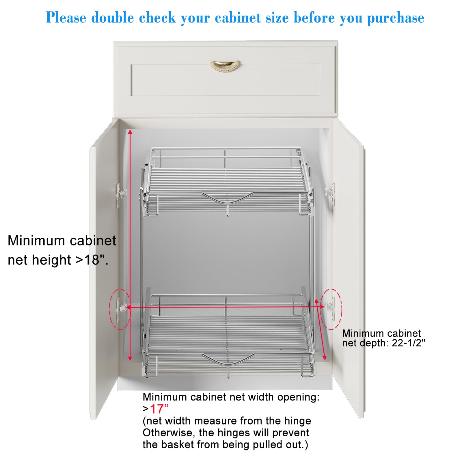 DINDON Chrome Dual-Layer Pull-Out Cabinet Storage – Premium Double Shelf Organizer for Kitchen Base Cabinets