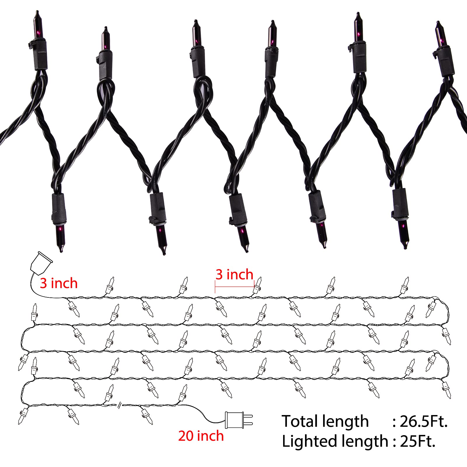 25FT Purple Halloween String Lights – 100 Mini Incandescent Bulbs, Connectable up to 125FT, Indoor/Outdoor UL Certified (Purple)