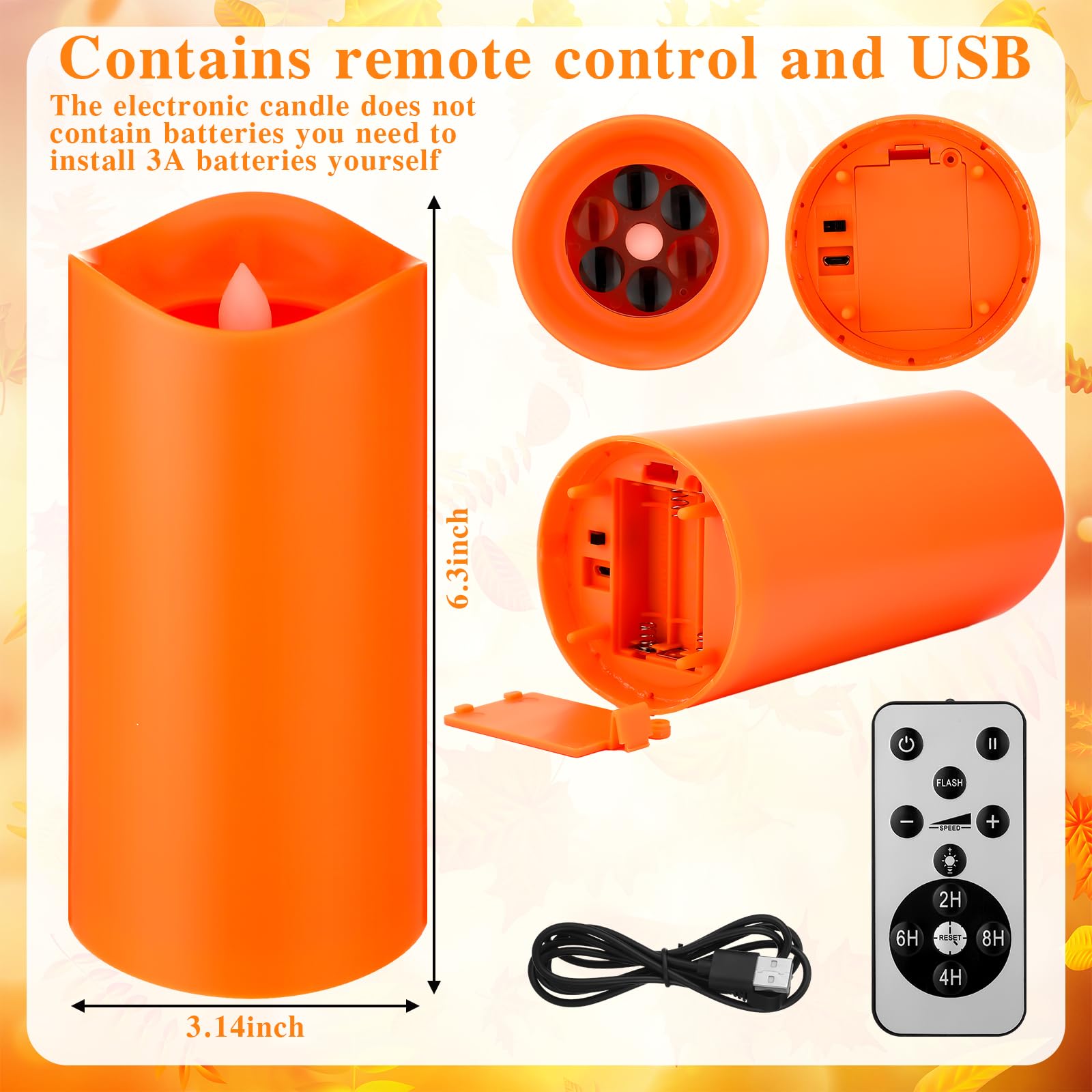 Pumpkin Projector Candle Light – LED Flameless Candle with Rotating Pumpkin Stars, Remote Control & Real Wax Design for Fall & Halloween Décor (Orange)