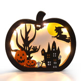 Upgraded Light-Up Halloween Wooden Pumpkin Table Decor – LED Jack-O’-Lantern Centerpiece with Fairy Lights