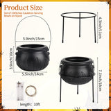 3-Pack Black Witch Cauldron Serving Bowls with Green LED Lights – Halloween Candy & Snack Display Set