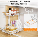 PXRACK Under Sink Organizer 2-Pack – Adjustable Height 2-Tier Pull-Out C-Shape Cabinet Storage for Kitchen & Bathroom