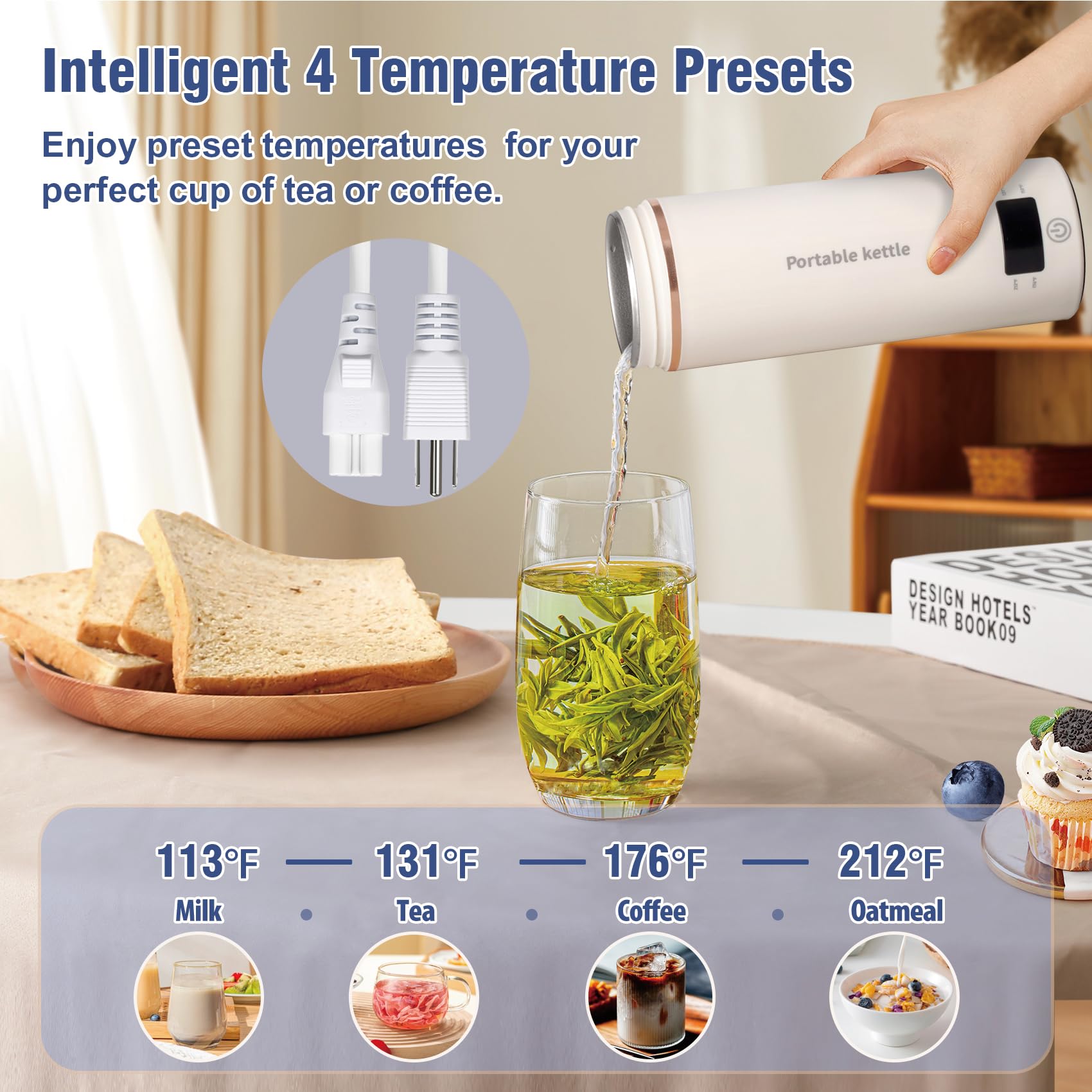 Portable Electric Travel Kettle with LCD Temperature Control – Mini Stainless Steel Water Boiler for Tea, Coffee & Travel