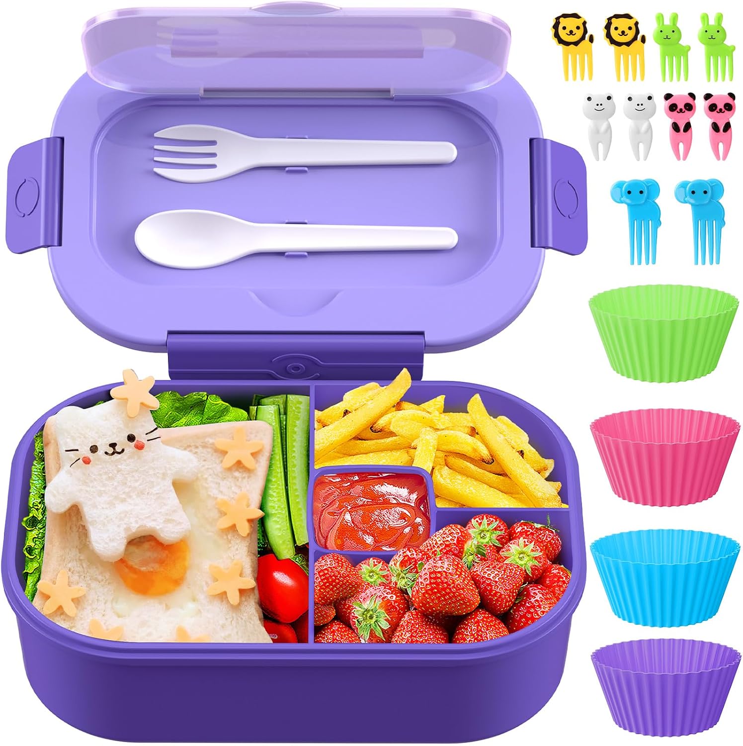 Blue 44 oz Kids Bento Box with Utensils and Food Picks