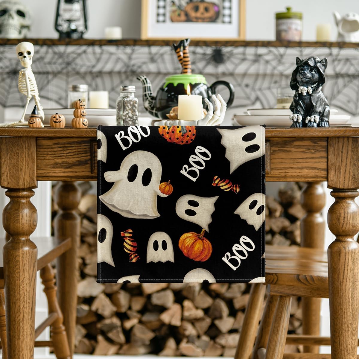 Artoid Mode Ghost Pumpkin Camdy 210 GSM Halloween Table Runner,Seasonal Fall Kitchen Dining Table Decoration for Home Party Decor 13x72 Inch