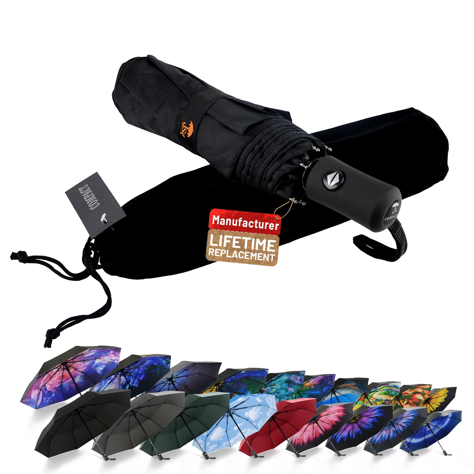 Compact Automatic Windproof Travel Umbrella – Waterproof UV Protection Folding Umbrella (Black)