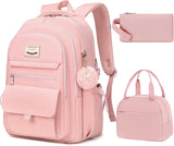 Pink 3-Piece School Backpack Set with Laptop Sleeve