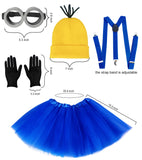 Women’s Blue & Yellow Steampunk Costume Set – 5-Piece Halloween Tutu, Goggles, Beanie, Gloves & Suspenders 💙💛🎭